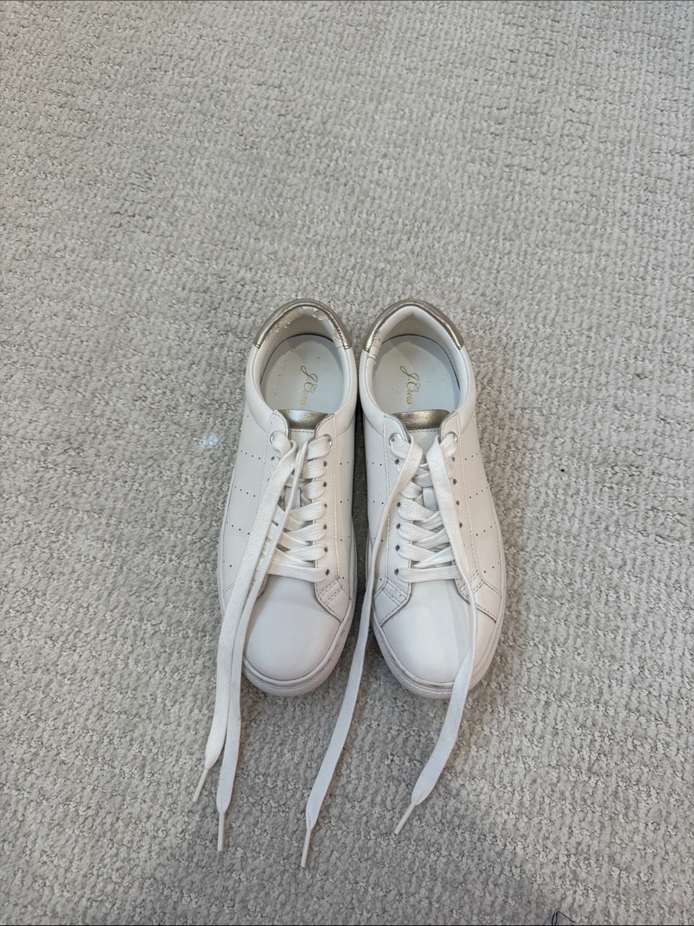 J. Crew White Leather Sneakers with Metallic Heel Accent Size 6